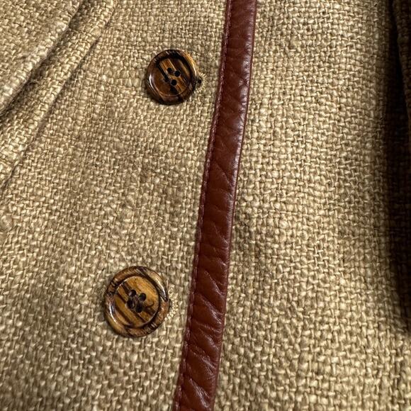 Vintage Liz Claiborne Burlap Cotton Faux Leather Trim Blazer Jacket Size 10 - Picture 2 of 6